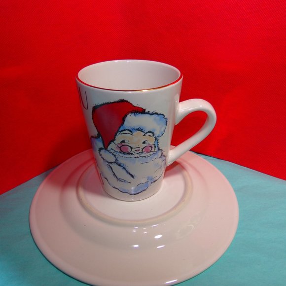 Rosanna Porcelain Christmas SET 8" Plate and Matching 4.5 " Mug Santa gold trim - Picture 10 of 16
